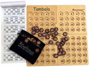 Golden Feather Portable Wooden Tambola Game with 600 Tickets | Travel Pouch Included Party & Fun Board Game