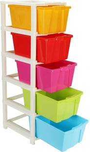 BAPUJI ENTERPRISE 5 Layer Multi-Purpose Modular Drawer Storage System with Trolley Wheels and Anti-Slip Shoes (Multicolour, 100 cm x 38 cm x 30 cm) Plastic Free Standing Chest of Drawers