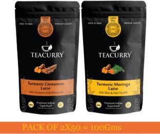 TEACURRY Golden Milk Combo | Cinnamon & Moringa Turmeric Latte | Immunity Booster Golden Milk | 100 Cups | Pack of 2x50