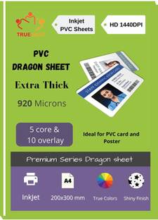 ट्रू-एली PVC Premium Extra thick Lamination Dragon Sheet A4 Size 920 Micron for PVC Aadhar , Photos, ID card (Set of 5 Cores and 10 Overlays) रेखाहीन A4 इंकजेट पेपर