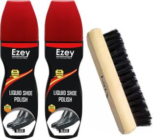 Ezey Liquid Shoe Polish (Black) Set of 2 Pcs+shoe brush Synthetic Leather, Leather, Patent Leather Shoe Liquid Polish
