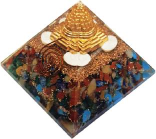 numeroastro Shri Yantra Orgone Pyramid with Gomti Chakra & 7 Chakra Stones for Good Luck (1 Pc) Decorative Showpiece  -  7 cm