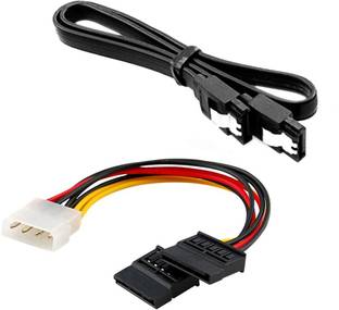 Wizzo Power Sharing Cable 0.07 m (Pack of 1+1) SATA Data Cable with Lock + 4 Pin Molex to Dual SATA Power Y Cable