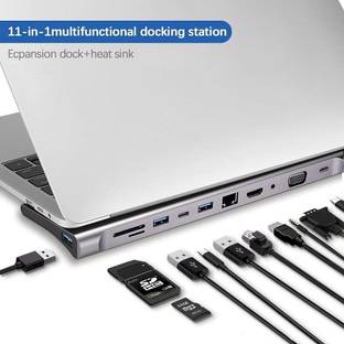 TECHGEAR USB C Hub Docking Station Aluminum Multi-Function 11 in 1 Hub USB Adapter