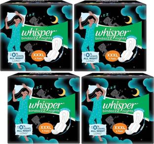 Whisper Bindazzz Night Sanitary Pads For Women, XXX-Large Pack of 4+4+4+4 Napkins Sanitary Pad Sanitary Pad