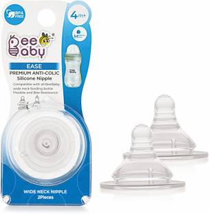 Beebaby Ease Anti-Colic Silicone Nipple with Carry Case for Wide Neck Baby Feeding Bottle. (M Size) (Pack of 2) 4M+ Medium Flow Nipple