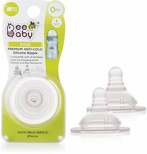 Beebaby Ease Anti-Colic Silicone Nipple with Carry Case for Wide Neck Baby Feeding Bottle. (S Size) (Pack of 2) 0M+ Slow Flow Nipple