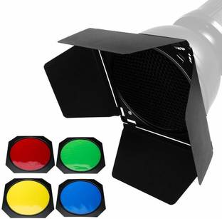 SUPERNIC D-04 Barn Door and Honeycomb Grid and 4 Color Gel Filters for Standard Reflector (Red Yellow Blue Green) 1 lx Camera LED Light