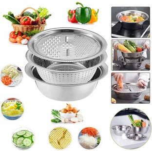 Decibel Steel Basin Grater Colander Set with Lids Strainer