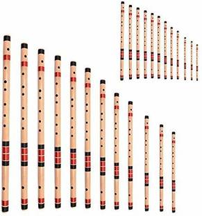 Shiv'z Muzic Flutes, Complete SET of 24 Flutes (12 Medium & 12 Base), Premium Bansuri Bamboo Flute