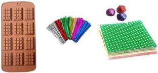 BAKERS4U Combo Pack Of Mini Bar Shape Chocolate Mold ,Doted Foil Paper , Twist Ties Kitchen Tool Set Kitchen Tool Set