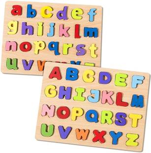 Authfort Preschool 2 pcs Wooden Alphabet Puzzle for Toddlers, Lowercase and Uppercase Letters, Alphabet Puzzles for Preschool Boys and Girls