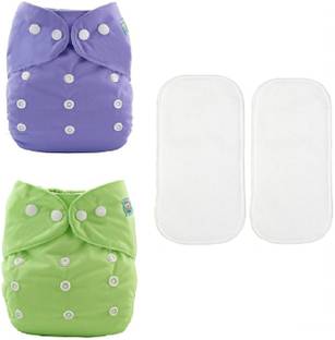 Aldeco [Pack of 2 Multicolor Pocket Cloth Diaper with 2 White Insert Pad] / Washable Baby Cloth Diaper / Reusable Nappy for Kids of age 0-24 months