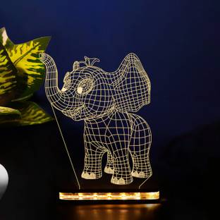 StarLaser Elephant 3D Illusion Led Light for Kids Warm White Light & 12V 1 amp Adapter Gift for Birthday ( Wooden Base ) Table Lamp