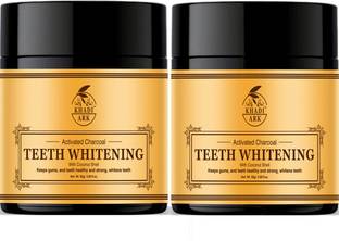 Khadi Ark Charcoal Teeth Whitening Powder with Coconut Shell |Keeps Gums Healthy & Strong| For Yellow Strain, Tartar, Gutkha Strain, Swell Gums, Bad Breath & Mouth Bacteria (Pack of 2, 50 GM Each)