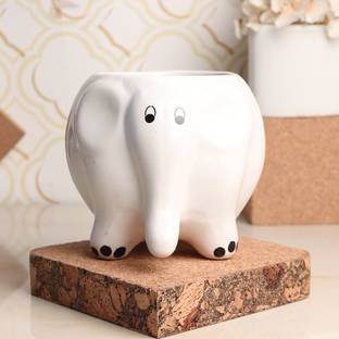 Floweraura Decorative Elephant Trunk Vase Pot For Living Room, Table Decor, Office/Home Decoration Ceramic Vase
