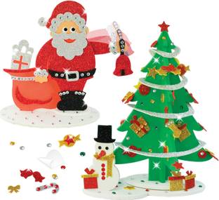 Imagimake Christmas Craft Kit - Sparkling Christmas Tree and Santa Surprize - Ultimate Christmas DIY Art & Craft Combo Kit for kids 3 years+