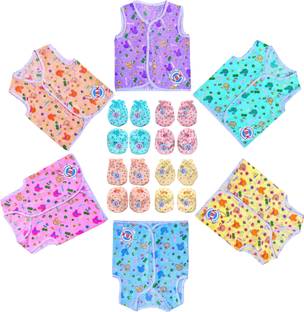 V.B.K Baby Boy and Baby Girl Combo Pack With Jabla (6 Pcs), Hand Mittens (Gloves) (4 Pair) and Leg Booties (Socks) (4 Pair), Pure Hosiery and Cotton Soft Fabric, 0 to 6 Months