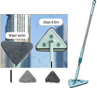 Deoxys Rotatable Triangle Mop with Long Handle, Multi-Functional Mopping, Floor Cleaning Car Glass Cleaning Scraper Dust Mop(Multi Color) Flat Mop