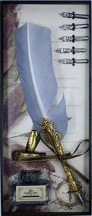 Levin Peacock Dip Feather Pen Set Calligraphy Pen Set Writing Quill Ink Dip Pen with 5PCs Nib, Silver Color Calligraphy