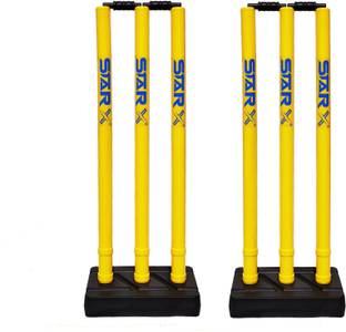 STARX Plastic Cricket Stumps Set, 6 x Yellow Wicket, 4 x Black Stumps and 2 x Black Base