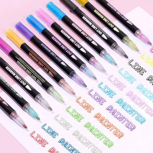 PW PENCILWALA Double Line Outline Pens 12 Colors Self-Outline Metallic Markers