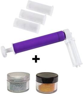 hussaini mart 1 Cake Shimmer Pump Manual Airbrush Pump for Decorating Cake, Cupcake, Dessert and Chocolates With 2 Gliters 1 Gold And 1 Silver Baking Glitters