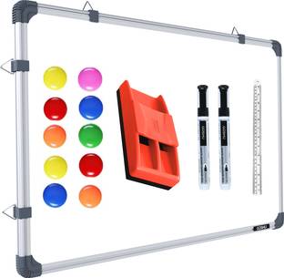 GOSHU Magnetic Magnetic Melamine 1.5X2 ft. Whiteboard Excellent Erasibility with No Ghost-marks, High Scratch-resistance and Maximum Readability with Minimum Glare Along with 8 Magnets, 2 Marker , 1 30cm Scale and 1 Magnetic Duster (One Sided Use Only) Whiteboards and Duster Combos (White) White board