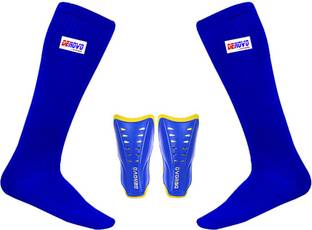 DENOVO Justry Football Kit (One Pair Lycra Plain Knee Length Football Socks + One Pair Shin Guard) Football Kit
