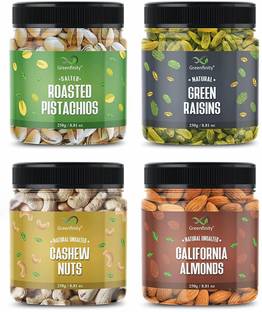 Greenfinity Dry Fruits Combo Pack - (250g * 4) 1kg (Almonds, Cashews, Pistachios, Raisins) - All Premium. Almonds, Cashews, Pistachios, Raisins