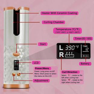 ASHVI CITY Cordless Automatic Hair Curler Portable Electric Wand Curling Iron-Recharger Auto Crimper Hair Waver with LCD, 6 Adjustable Temperature & Timer Settings, Advance Quick heat Ceramic, Electric Hair Curler, Wireless/cordless Hair Curler, Auto Shut-Off Hair Styling Tools for Women 64 Hair Curler