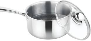 PRABHA Triply Non Stick Induction Base Saucepan Frypan Coffee Tea Pan With Glass Lid Sauce Pan 18 cm diameter with Lid 2.6 L capacity