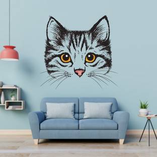wildartcreation 47 cm Beautiful decorative wall drawing cat face multicolor decorative wall sticker f Self Adhesive Sticker