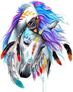 Divine studio 74 cm Beautiful decorative wall horse head drawing colorful multicolor decorative wall sticker for wall decoration for home décor (pvc vinyl covering area 74 cm X 58cm) Self Adhesive Sticker