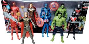 Cabin Hut Super Heros 5 in 1 set of famous heroes IRoene , thaore , caption with shield, huluke, Annta man | A special unique character box with full action with arms | Lets play with figure | All Joints Movable (All Characters)