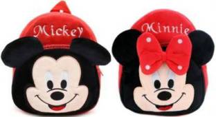 AVERAGE GUY RED MINNIE + MICKEY COMBO Premium Quality Soft School Bag For Baby, Age 2 - 5 Year, waterproof backpack, (14inch) Backpack (Multicolor, 14 inch) Waterproof Plush Bag