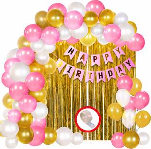 Party Propz Solid 35Pcs Pink,Golden and White Birthday Balloons Combo for Kids Or Birthday Decoration Items for Girls Balloon