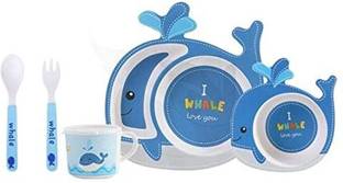 PEZYOX Plastic 5 PCS Eco-Friendly Bamboo Fiber Baby Feeding Set Tableware Baby Lunch Sets Fun Plate Sets for Kids Feeding Set for New Born and Toddlers Dinner Set