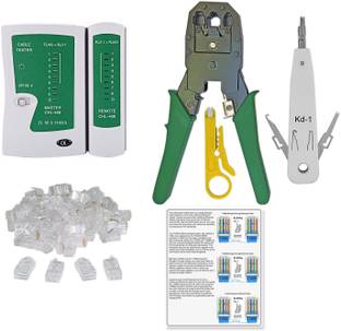 DUMDAAR Heavy duty Rj45 Rj11 Crimping tool,KD-1, Network Cable Tester, Manual paper and 25pc Cable Connector (Pack of 5) Manual Crimper