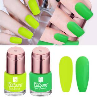 ForSure Glossy Finish Nail Polish With Quick Dry Formula Combo of 2 Neon Lime, Parrot Green