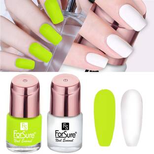 ForSure Glossy Finish Nail Polish With Quick Dry Formula Combo of 2 Sleek White ,Neon Lime
