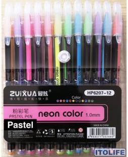 THR3E STROKES neon Gel Pens Set 12 Color Gel Pens,pastel pen, Neon Pens Set Good Gift For Coloring Kids Sketching Painting Drawing (pastel neon pen) Gel Pen (Pack of 12, Multicolor) Gel Pen