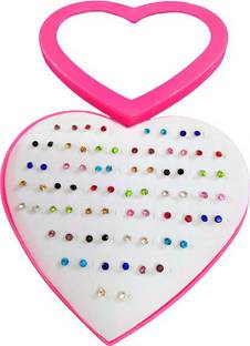 DIVINE Combo/Pack/Set of 36 Pair of Multicolor Crystal round Mix Design Earring Stud Set with Heart Box for Baby Girls, Women and Girls. (1 Box) Alloy Stud Earrings. Alloy Earring Set