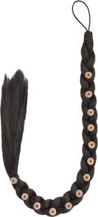 MX WOMEN HAIR STYLE Beautiful Gold Work Parandi Choti For Women and Girls Natural Black Extension (Pack of 1  Extension) Hair Extension