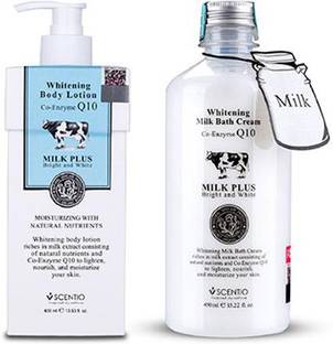 SCENTIO Whitening Milk Plus Bright & White Body Lotion & Bath Cream Combo (Made In Thailand)