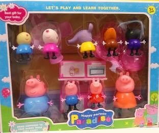 Amaflip Pig Family Toy with 5 Friends and Table Chair Icecream Parlour