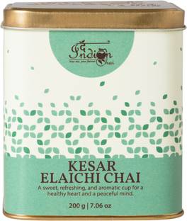 The Indian Chai Kesar Elaichi Chai 200g with Saffron and Cardamom for Depression, Maintains Heart Health and Relieves PMS. Saffron Masala Tea Tin