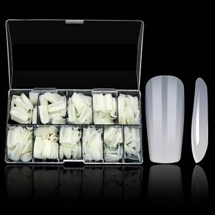 Futurekart 500 Pcs Natural Color Fake Nails, 10 Sizes Acrylic Nails,Transparent Artificial Nails, False Nail Tips with Case for Nail Salons and DIY Nail Art (Natural Color Square) Natural Color