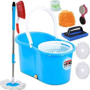 GTE Easy Magic Spin Floor Mop 360 Degree Bucket Mop with Plastic Spinner 3 Refill Mop Set