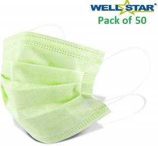 Wellstar Comfortable Fit with Bacterial Filtration ISO Certified 3 Ply Protective Face Mask with NOSE CLIP, Certified by CE, ISO & GMP Bacterial Filtration Efficiency(BFE)=98.5%, Particle Filtration Efficiency(PEE)=94% (Green,50) Non-Washable, Water Resistant Surgical Mask